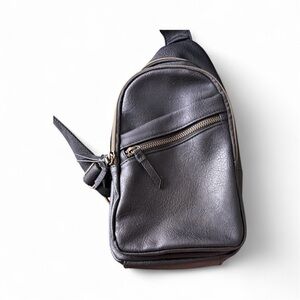 Black Faux Leather Sling Crossbody Bag